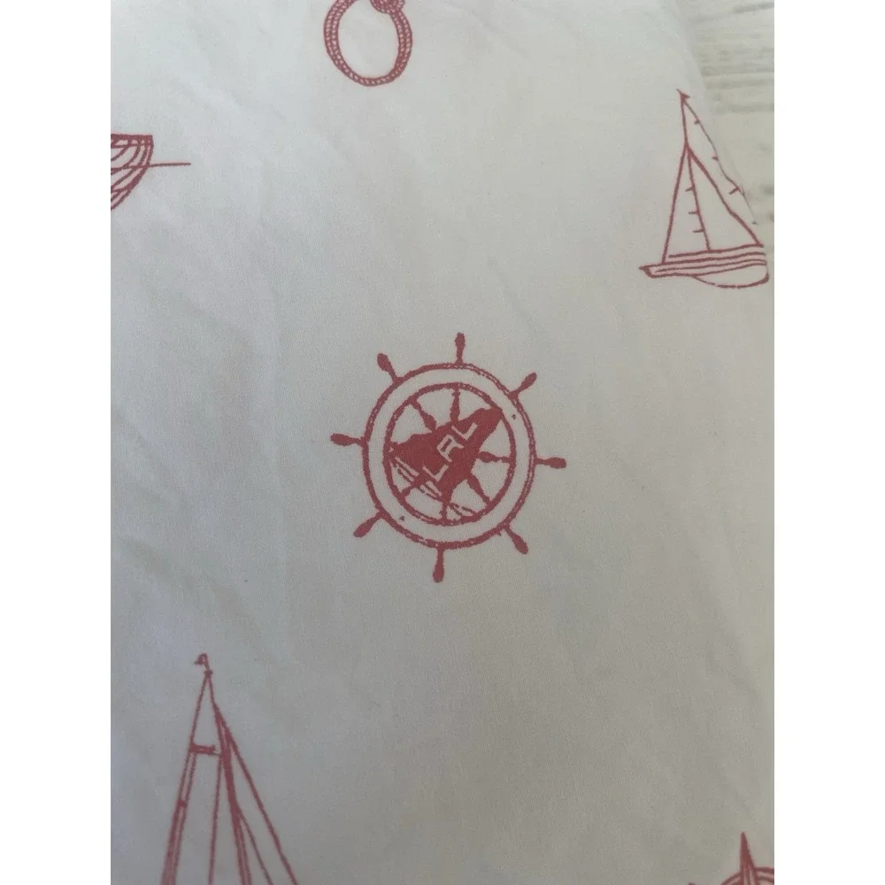 Ralph Lauren Red White Sailboat Nautical 3 Pc TWIN Sheet Set‎ Flat Fitted Case